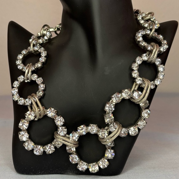 Vintage Jewelry - Unique Rhinestone Statement Necklace with Graduated Rhinestone Circles